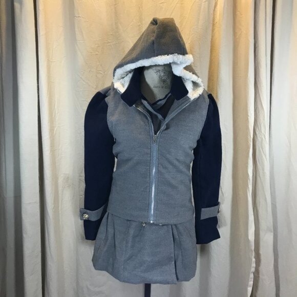 Double-Breasted Hooded Coat With Faux Fur Lining & Button Details Peacoat  nwot - Picture 1 of 14